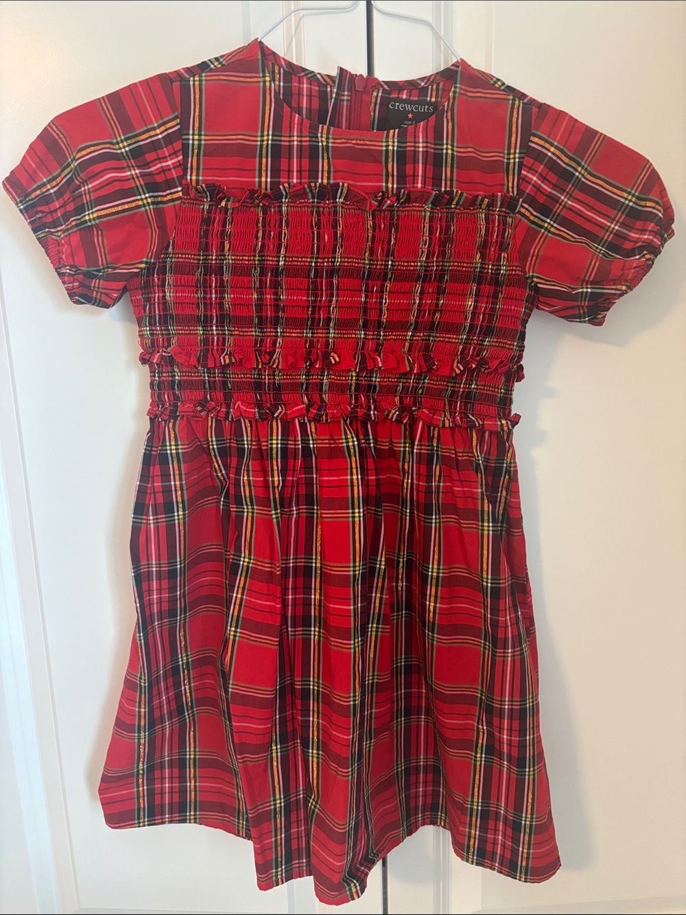 Crewcuts Red Plaid Smocked Short-Sleeve Dress